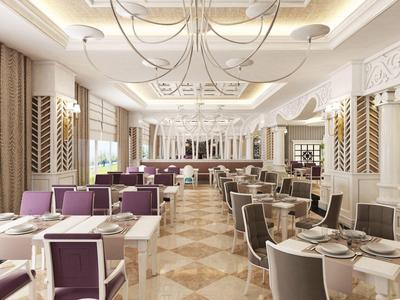 Elegancka restauracja z nowoczesnymi meblami i jasnymi tonami w hotelu.