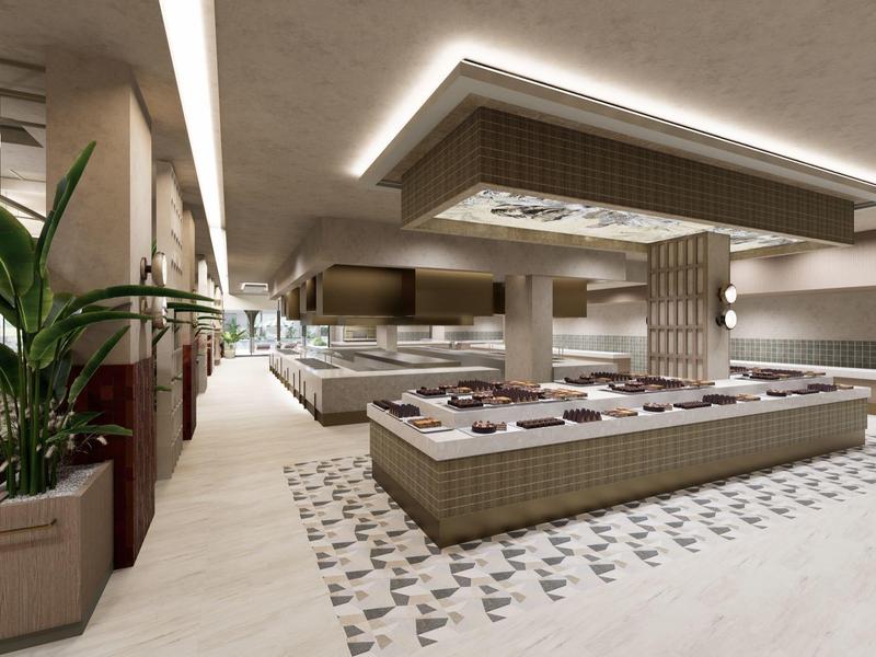 Nowoczesna strefa spa hotelu z jacuzzi, roślinami i stylowym oświetleniem.