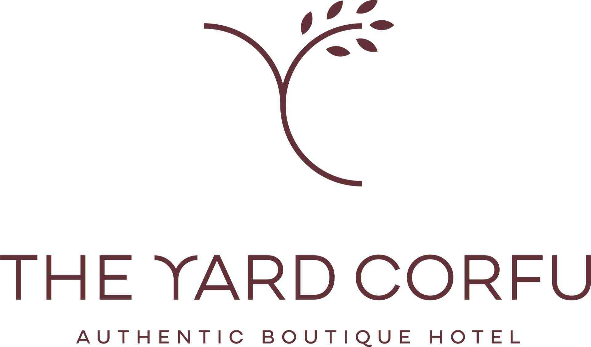 Logo eines Boutique-Hotels mit stilisiertem Baumzweig und dunkelroter Schrift auf weißem Hintergrund.