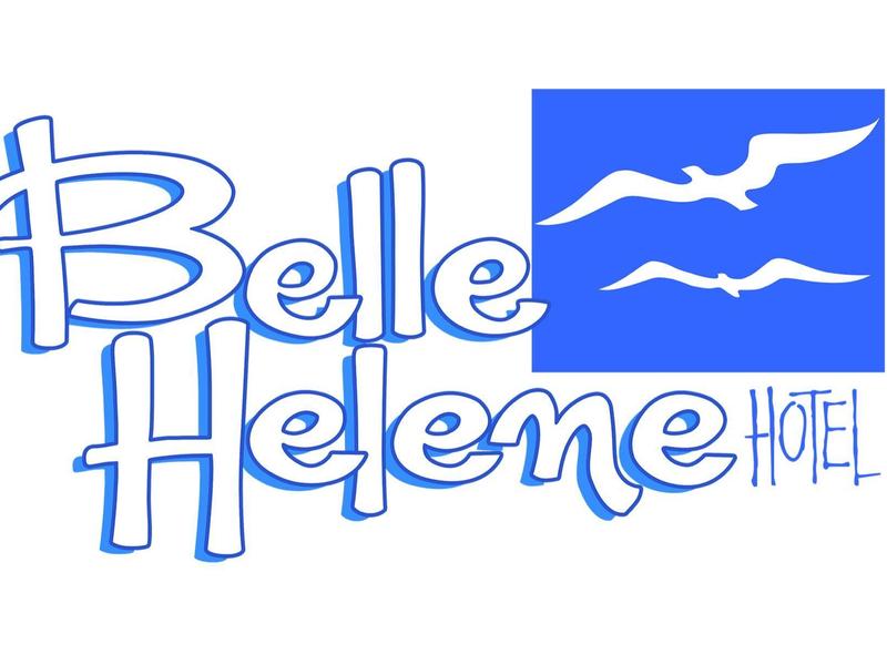 Logo in blauer Schrift mit Möwen-Symbol und dem Text 'Belle Helene Hotel'.