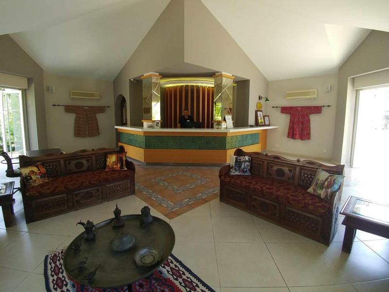 A cozy living room with two dark sofas, rug, and decorative coffee table.