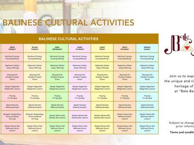 Kalender mit Balinesischen Kulturaktivitäten und Veranstaltungen in verschiedenen Farben organisiert.