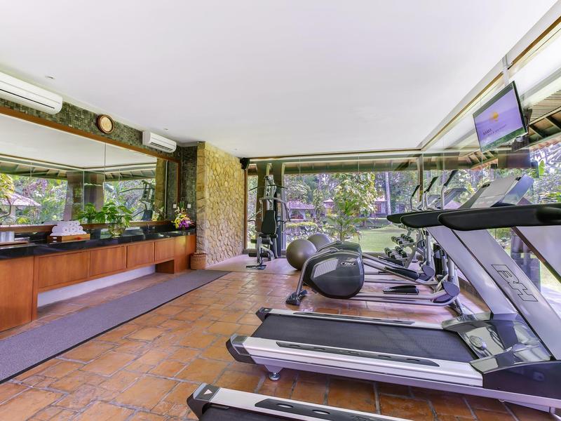 Gimnasio luminoso con cintas de correr, elípticas y grandes ventanas con vista al parque.