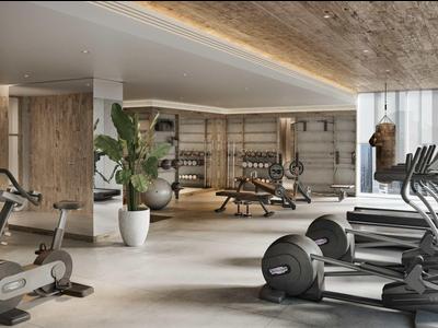 Nowoczesna jadalnia z panoramicznymi oknami z widokiem na palmy i miasto