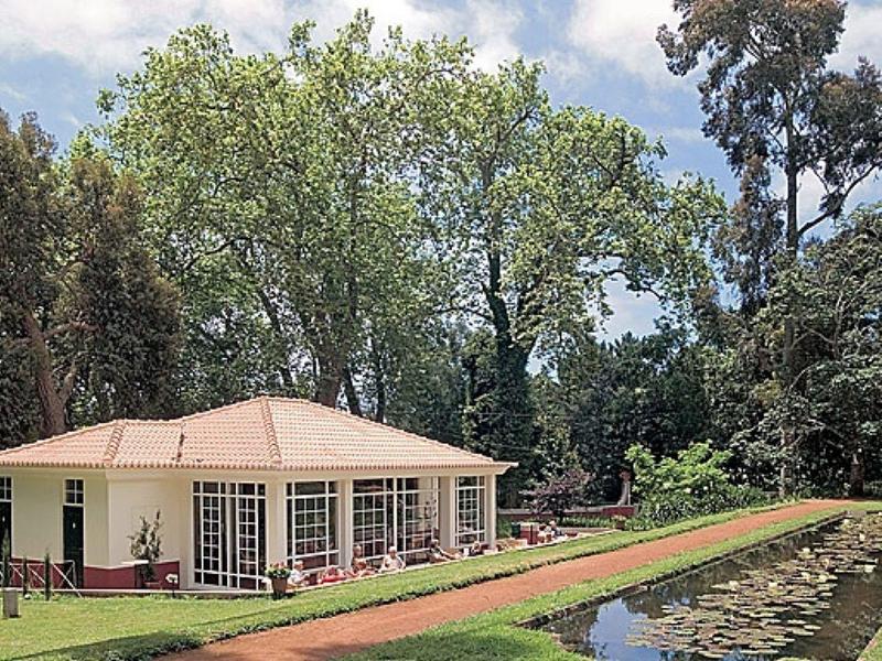 Zielony park z kwitnącymi drzewami i widokiem na miasto oraz góry w tle