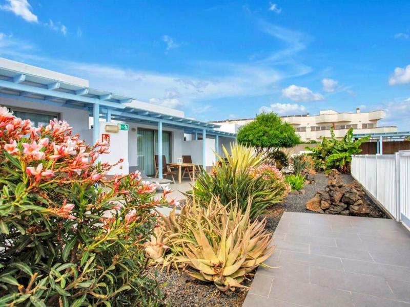 A sunny path with blooming plants leads to a modern vacation home.