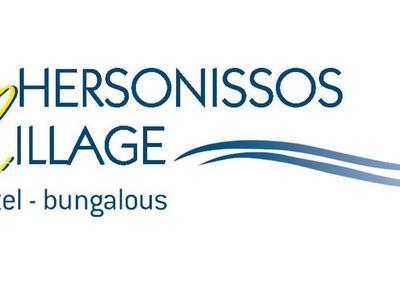 Logo of Hersonissos Village hotel and bungalows with a flowing blue design