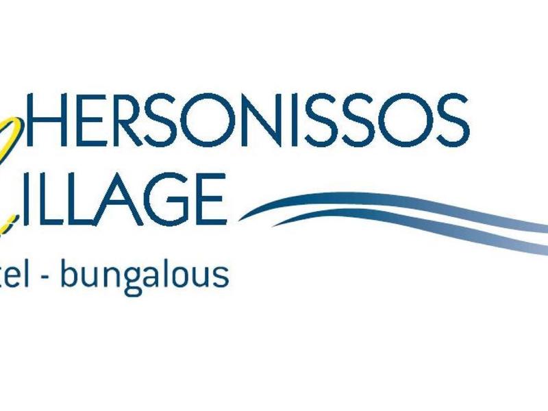 Logo of Hersonissos Village hotel and bungalows with a flowing blue design
