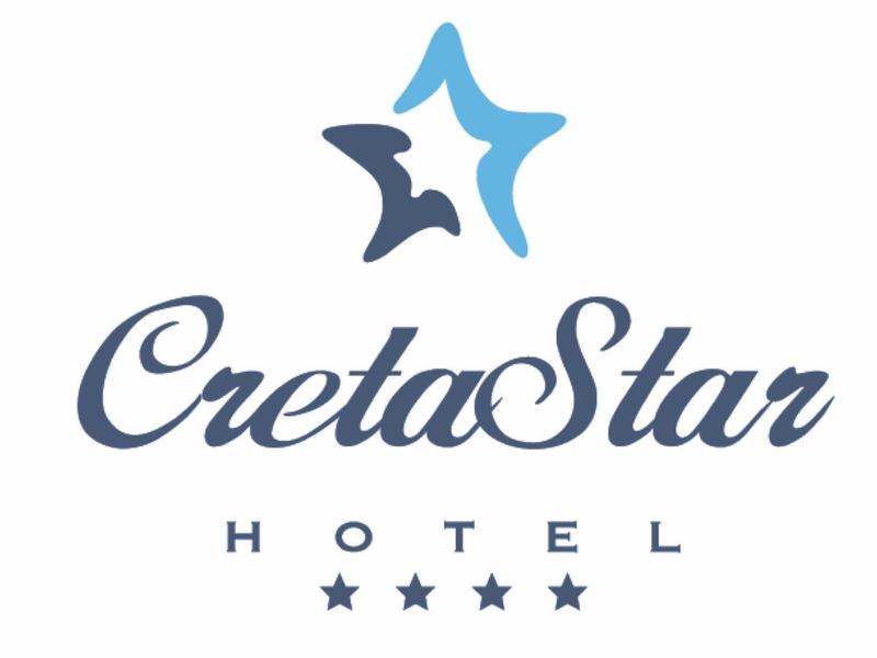 Logotipo del Hotel CretaStar con estrellas estilizadas y calificación de cuatro estrellas.