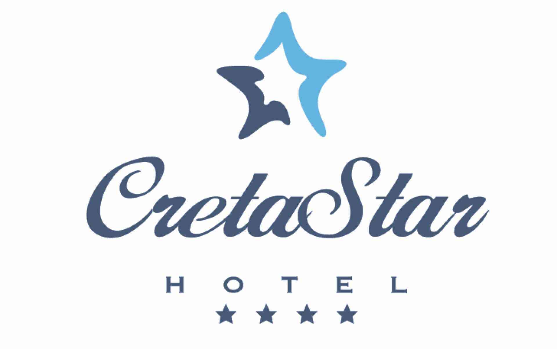 Logo von CretaStar Hotel mit zwei stilisierten Sternen und vier Sternen darunter.