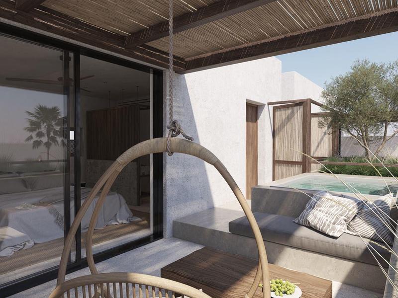 Moderner Balkon mit Holzverkleidung, Hängesessel, Sofa, Tisch und Glasschiebetür zum Innenraum.