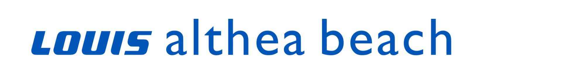 Logo des Louis Althea Beach Hotels in blauer Schrift auf weißem Hintergrund