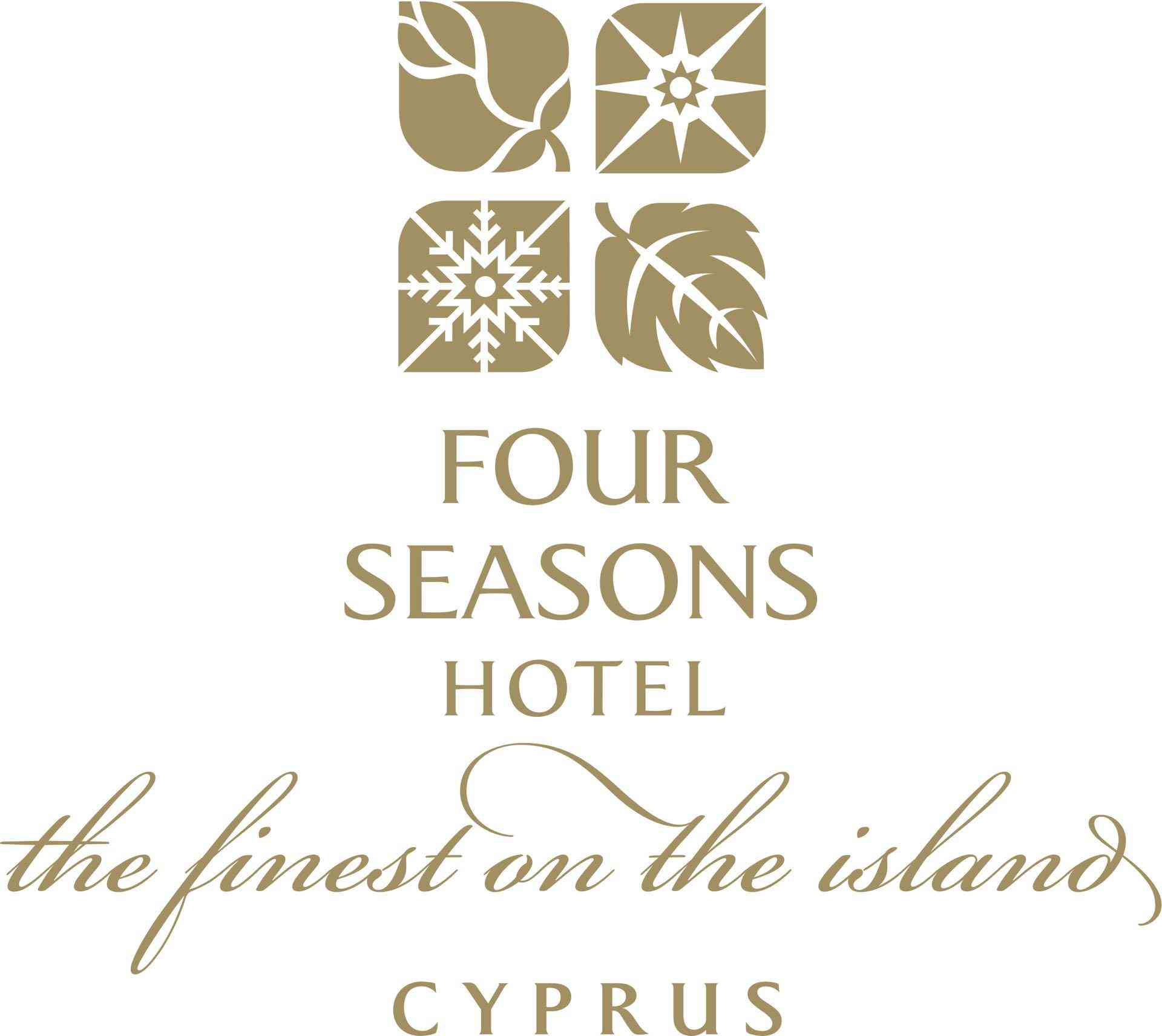 Logo des Four Seasons Hotels Zypern mit vier Symbolen der Jahreszeiten in Beige.