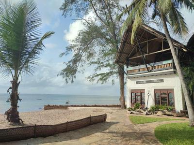 Plage avec palmiers et mer calme sous un ciel clair