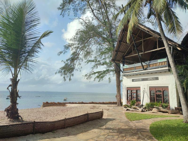 Plage avec palmiers et mer calme sous un ciel clair