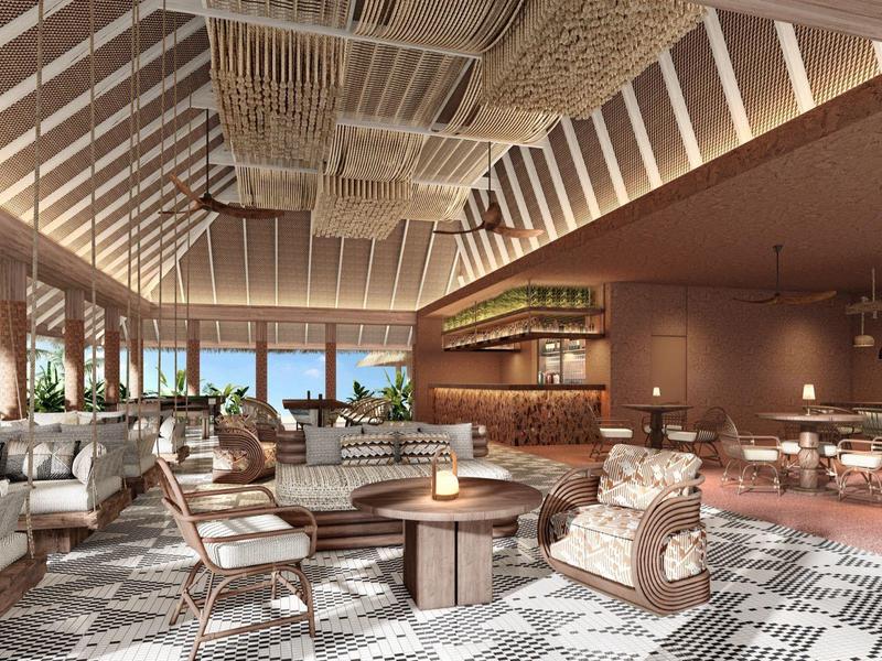 Un salon d'hôtel élégant avec des sièges confortables et une vue dégagée sur la nature.