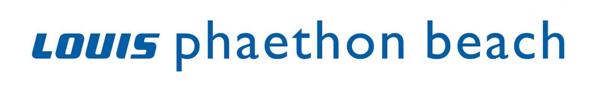 Logo mit dem Schriftzug 'louis phaethon beach' in Blau auf hellem Hintergrund.