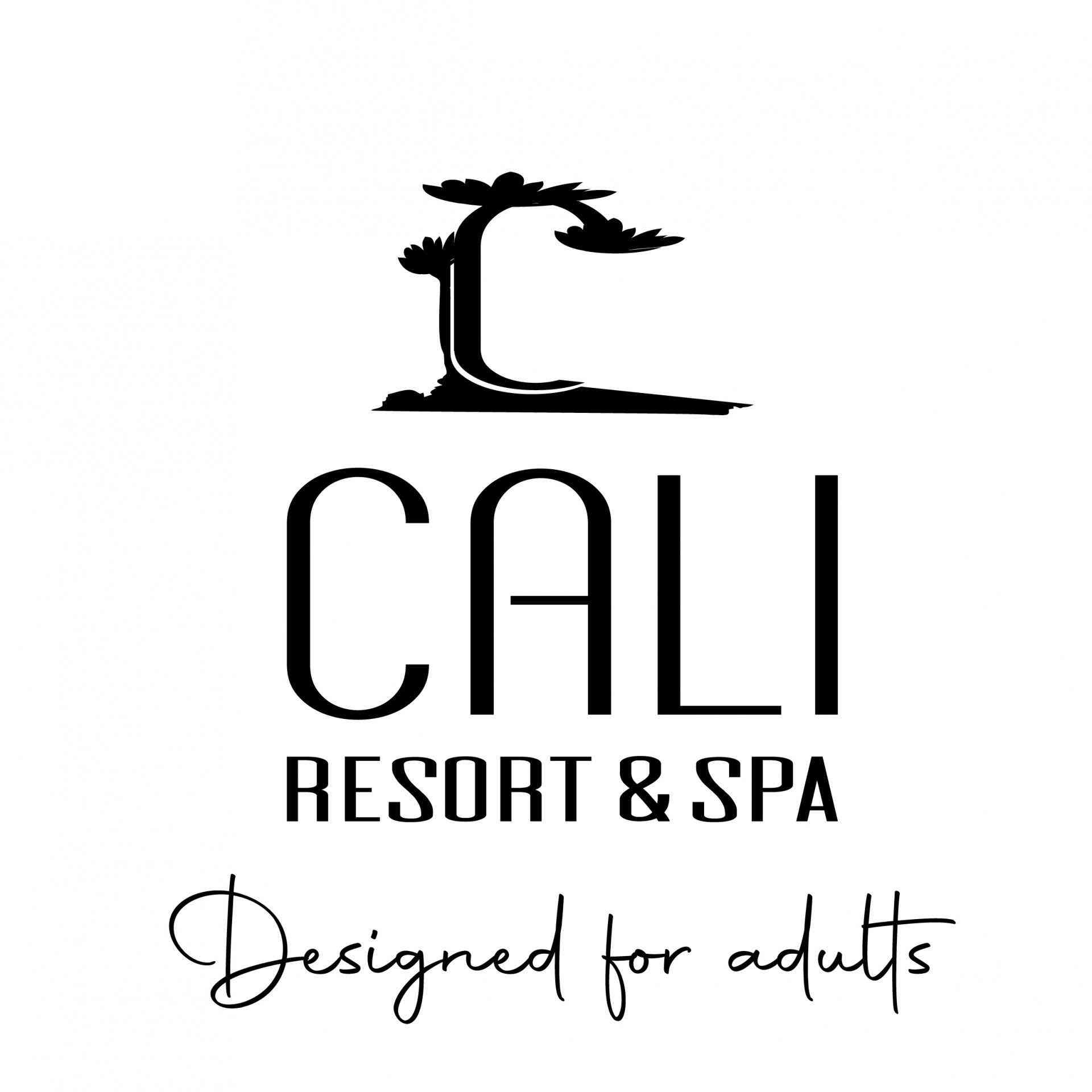 Schwarzes Logo mit stilisiertem Baum und Schriftzug für ein Erwachsenenresort und Spa.