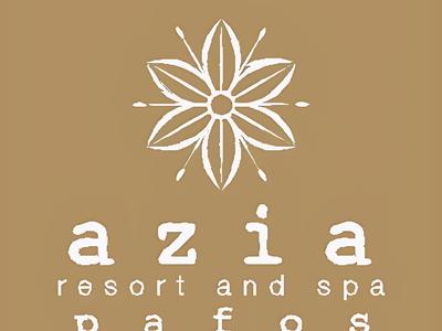 Logo mit stilisierter Blume und Text für Azia Resort und Spa Pafos