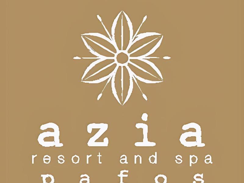 Logo mit stilisierter Blume und Text für Azia Resort und Spa Pafos