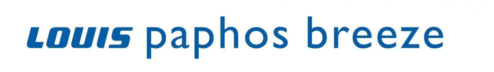 Logo von Louis Paphos Breeze mit blauer Schrift auf weißem Hintergrund.