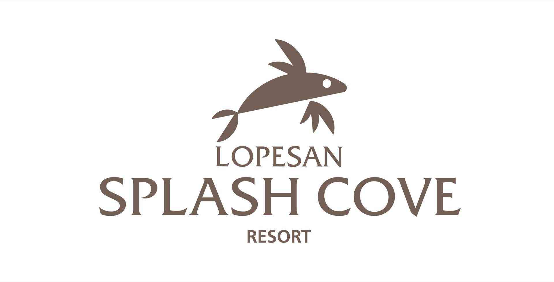 Logo des Lopesan Splash Cove Resort mit stilisiertem Delfin über dem Schriftzug.