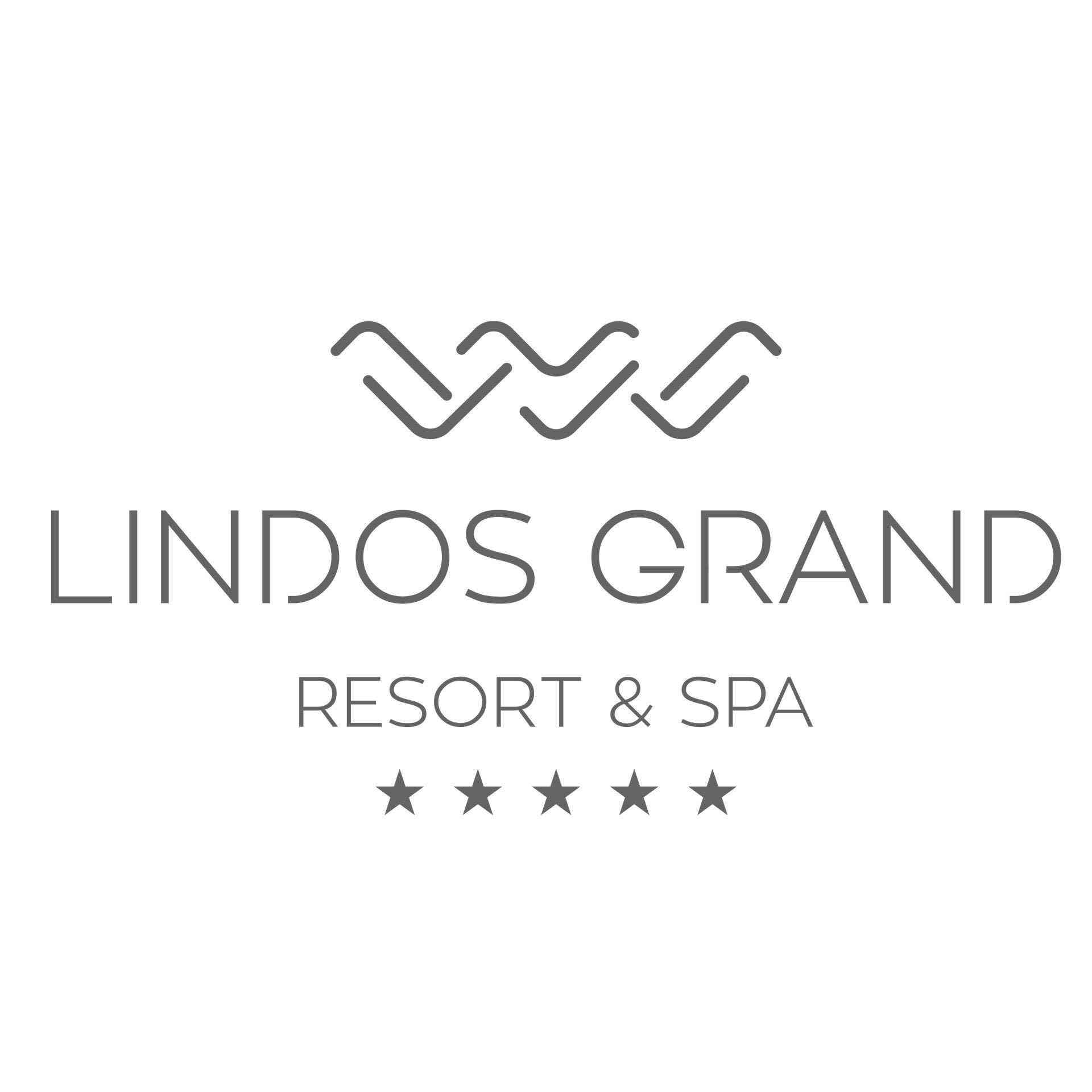 Logo von Lindos Grand Resort & Spa mit fünf Sternen und stilisierten Wellen