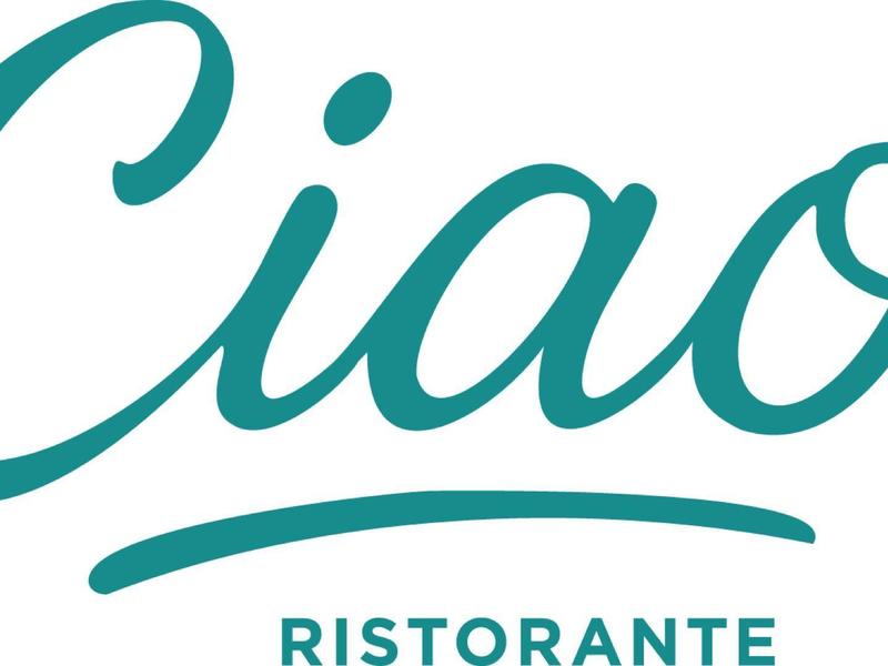 Logo mit dem Schriftzug 'Ciao' und 'Ristorante' in türkiser Schrift.