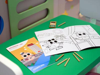Table d'enfant avec pages à colorier et crayons dans une pièce ludique.